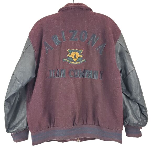 Vintage ARIZONA JEAN COMPANY Jacket Mens Small Red Leather Wool Varsity Quilted - Picture 1 of 9